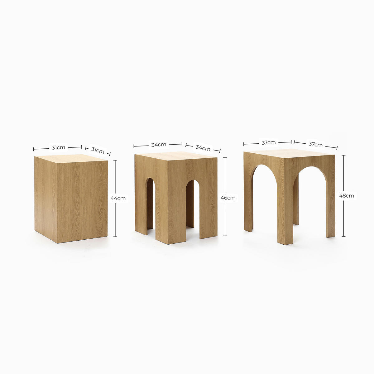 BEISTELLTISCHE 3er-Set Quadratisch, Holz | B37 x T37 x H48 cm - Braun, Holzwerkstoff (37/37/48cm) - Hometopia