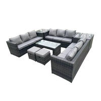 SITZGRUPPE Polyrattan 11-Sitzer - Dunkelgrau/Grau, Glas/Kunststoff - Fimous