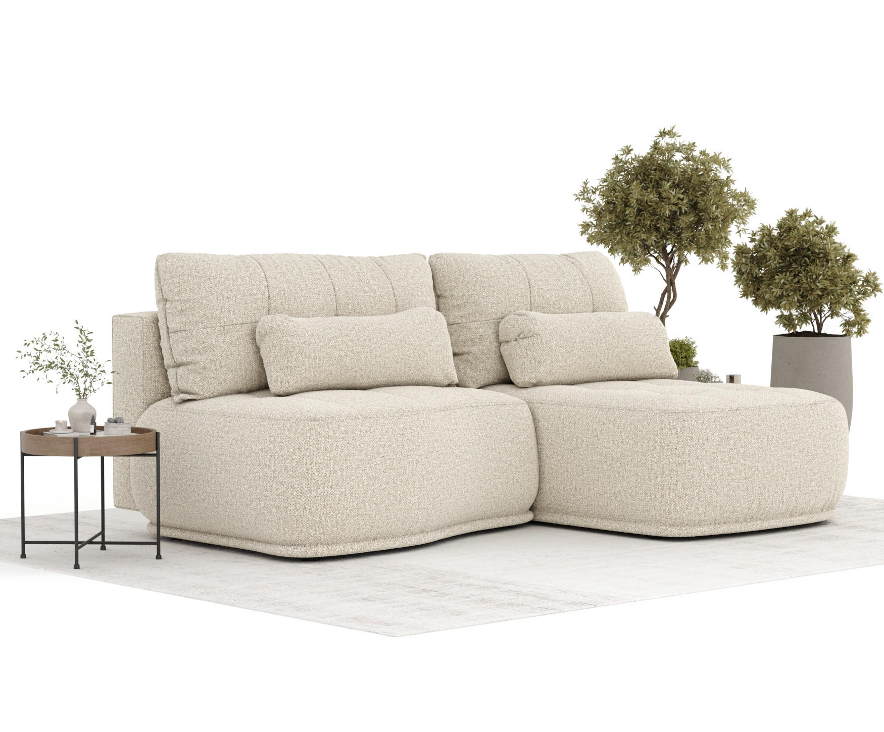 ECKSOFA MIT SCHLAFFUNKTION Batu Beige Plüschstoff - Beige/Schwarz, Holz/Holzwerkstoff (223/158cm) - Maison de Reve