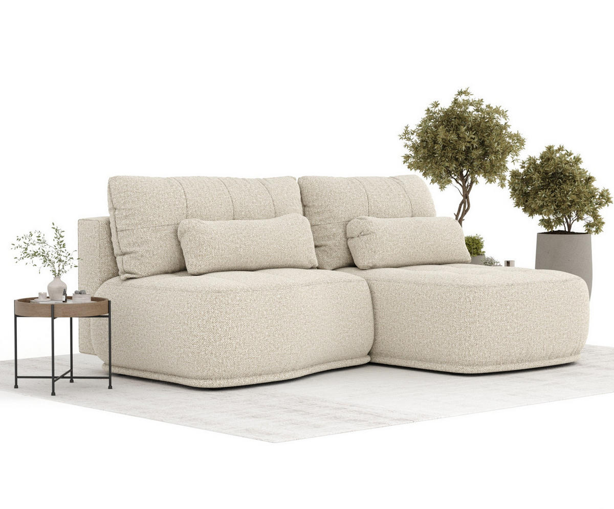 ECKSOFA MIT SCHLAFFUNKTION Batu Beige Plüschstoff - Beige/Schwarz, Holz/Holzwerkstoff (223/158cm) - Maison de Reve