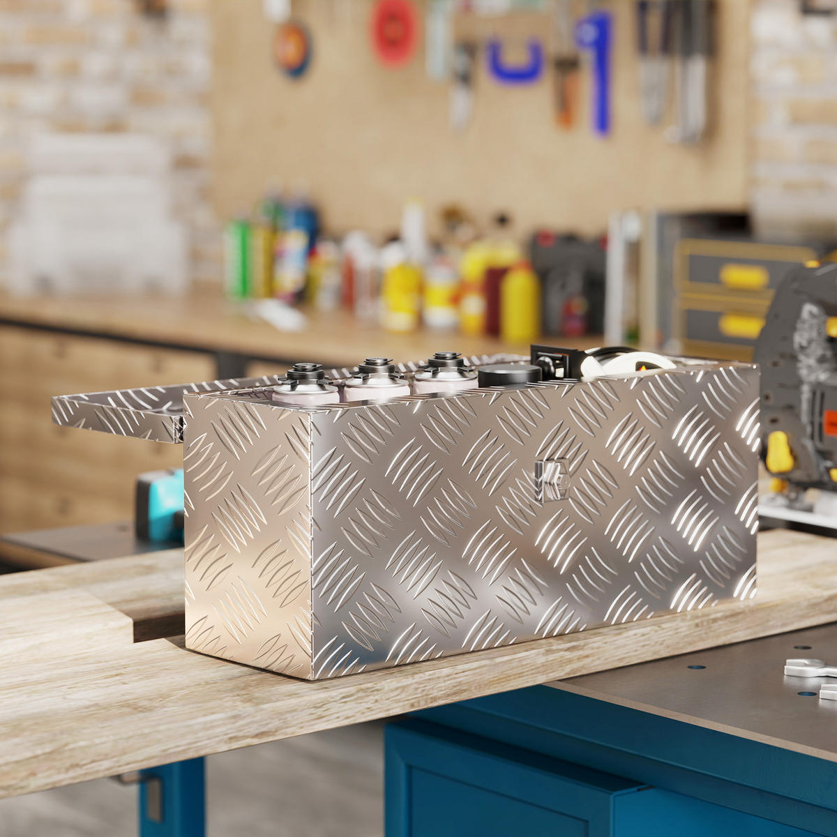 GERÄTEKASTEN Aufbewahrungskiste aus Aluminium mit Schloss und Schlüsseln - Silberfarben, Metall (15.5/20.5/50cm) - HOMCOM