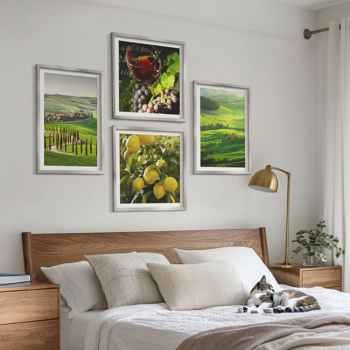 BILDER SET 4er Set - 50x50 cm & 40x60 cm Silberner Rahmen - Italienische Landschaften, Zitrushügel - Silberfarben, Kunststoff (50/50cm) - TULUP