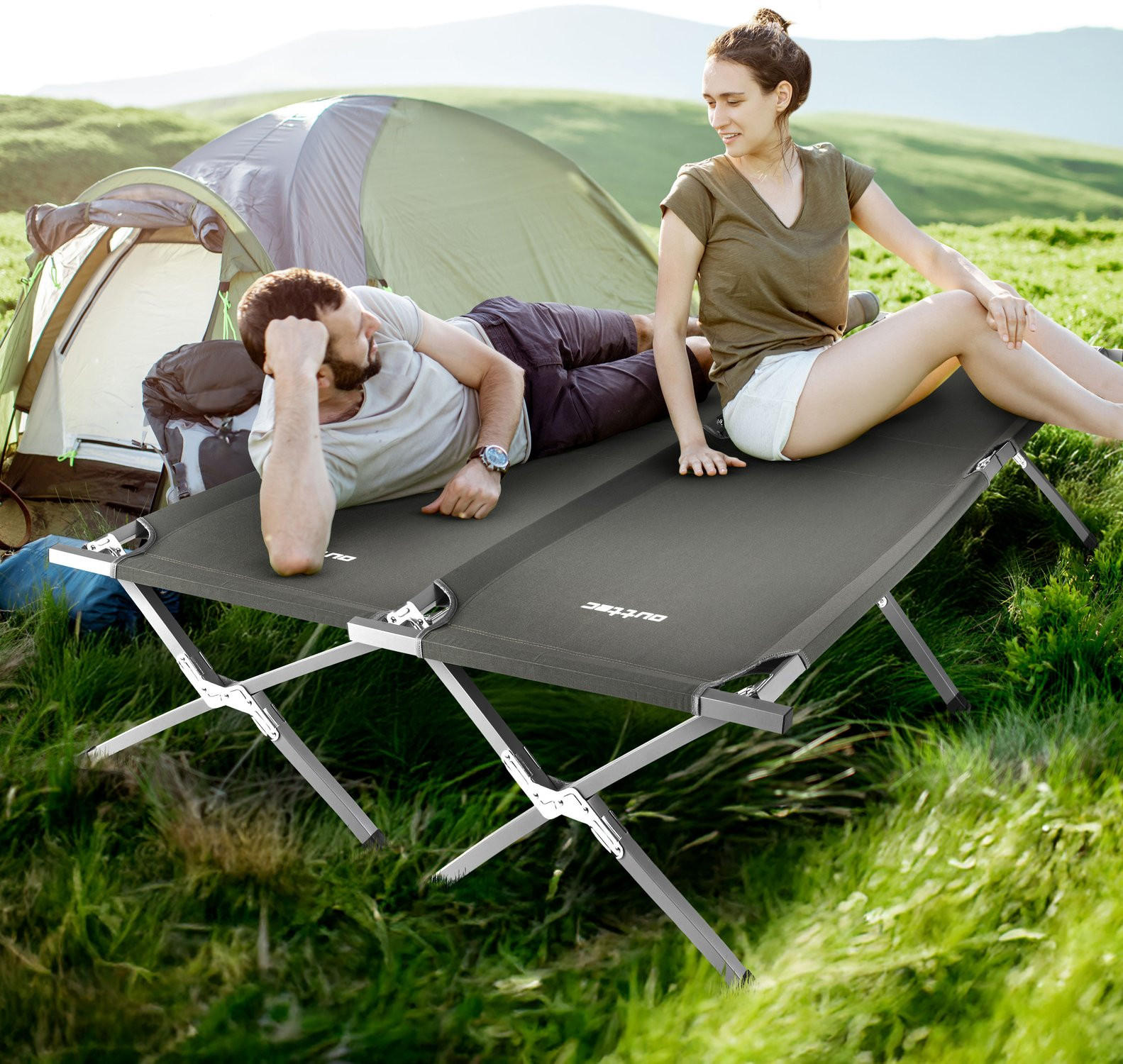 CAMPINGBETT 203/62/45 cm - Grau, Textil/Metall (203/45/62cm) - Outtec