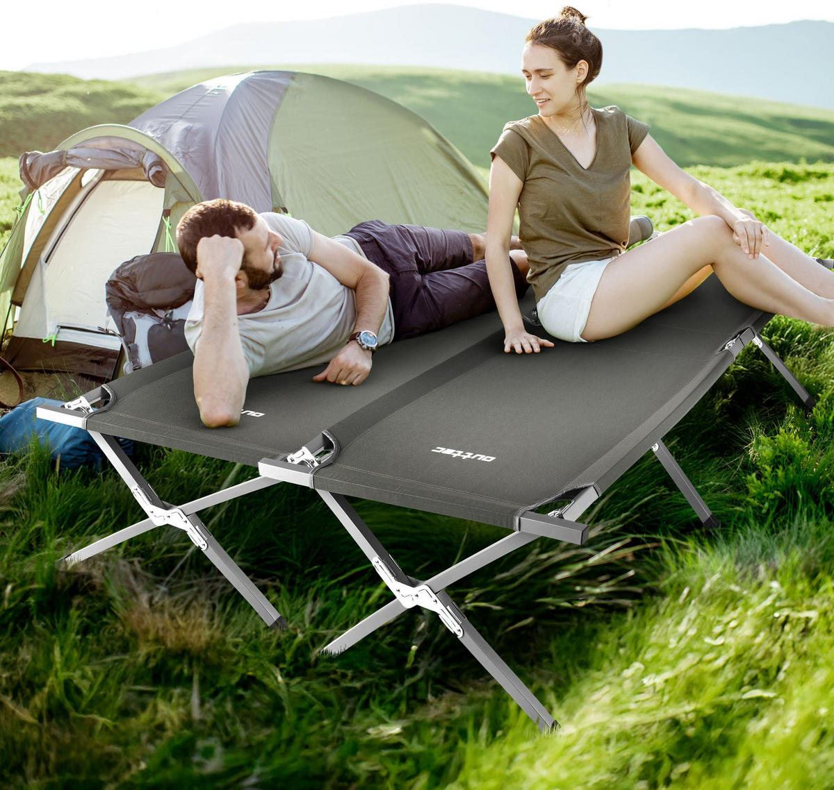 CAMPINGBETT 203/62/45 cm - Grau, Textil/Metall (203/45/62cm) - Outtec
