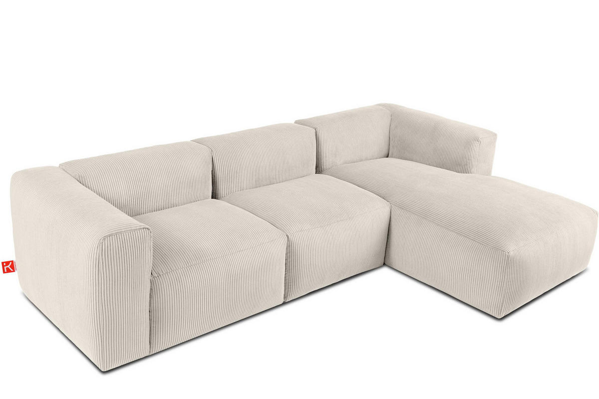 ECKMODULSOFA-RECHTS BUFFO mit extrem weicher und bequemer Sitzfläche, Kordstoff, cremefarben - Creme, Textil (297/180cm) - KONSIMO®