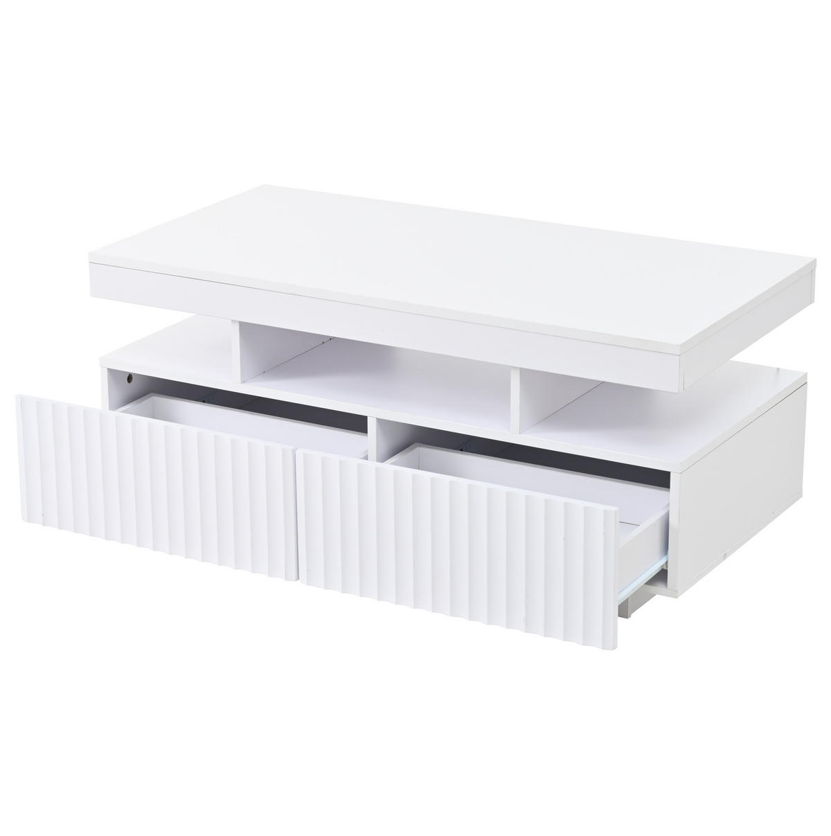 KONFERENČNÍ stolek 100/50/45 cm bílý z dřevotřísky s LED osvětlením a úložnými zásuvkami - bílá, kompozitní dřevo (100/50/45cm) - OKWISH