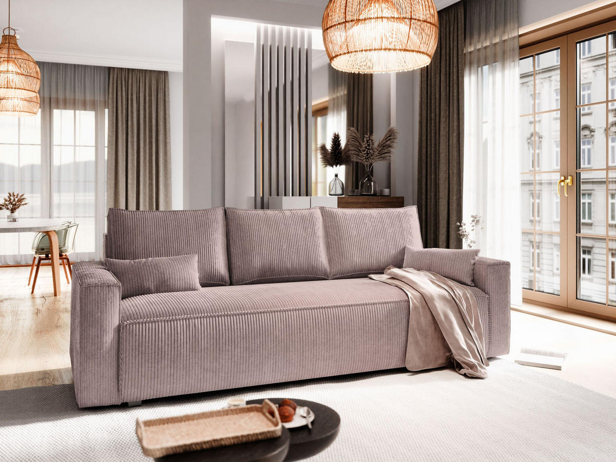 BETTSOFA MENI Lila Kordstoff mit Schlaffunktion - Lila, Textil (232/83/87cm) - MASSENO
