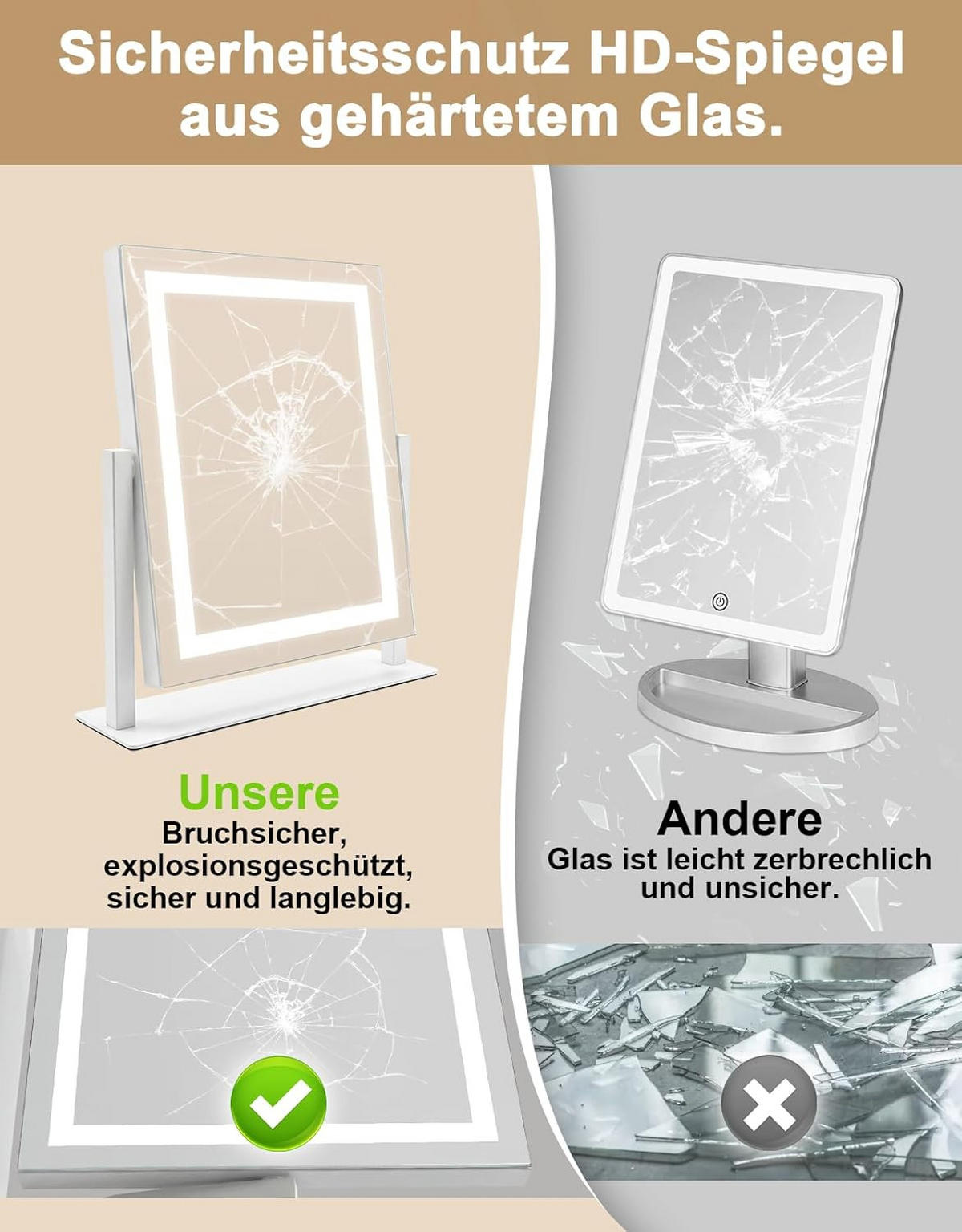 LED Schminkspiegel 8/30/34cm - Weiß, Glas (8/34/30cm) - Nettlife