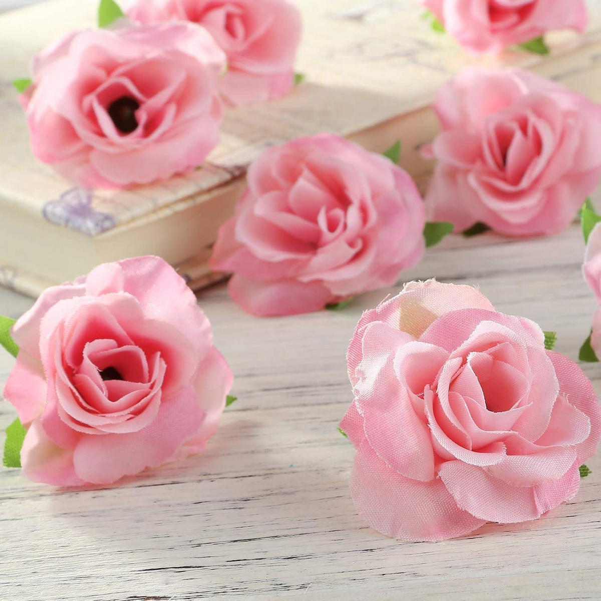 KUNSTBLUMEN Rosenköpfe 50er Set Rosa 4 cm - Rosa, Textil (4cm)