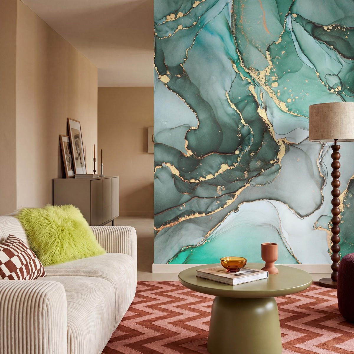 TAPETE - Gold - Marmor - Grün - Luxus - Marmoroptik - Grau - 160x220 cm - Grün, Papier (160/220cm) - OnlyWow