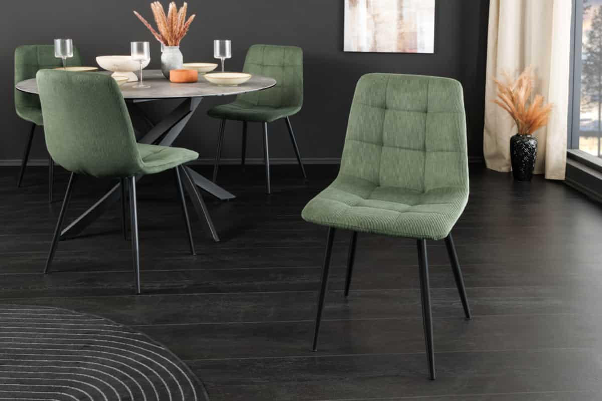 STUHL TRES CHIC Cord Grün 90 cm - Schwarz/Grün, Textil/Metall (54/88/44cm) - riess-ambiente