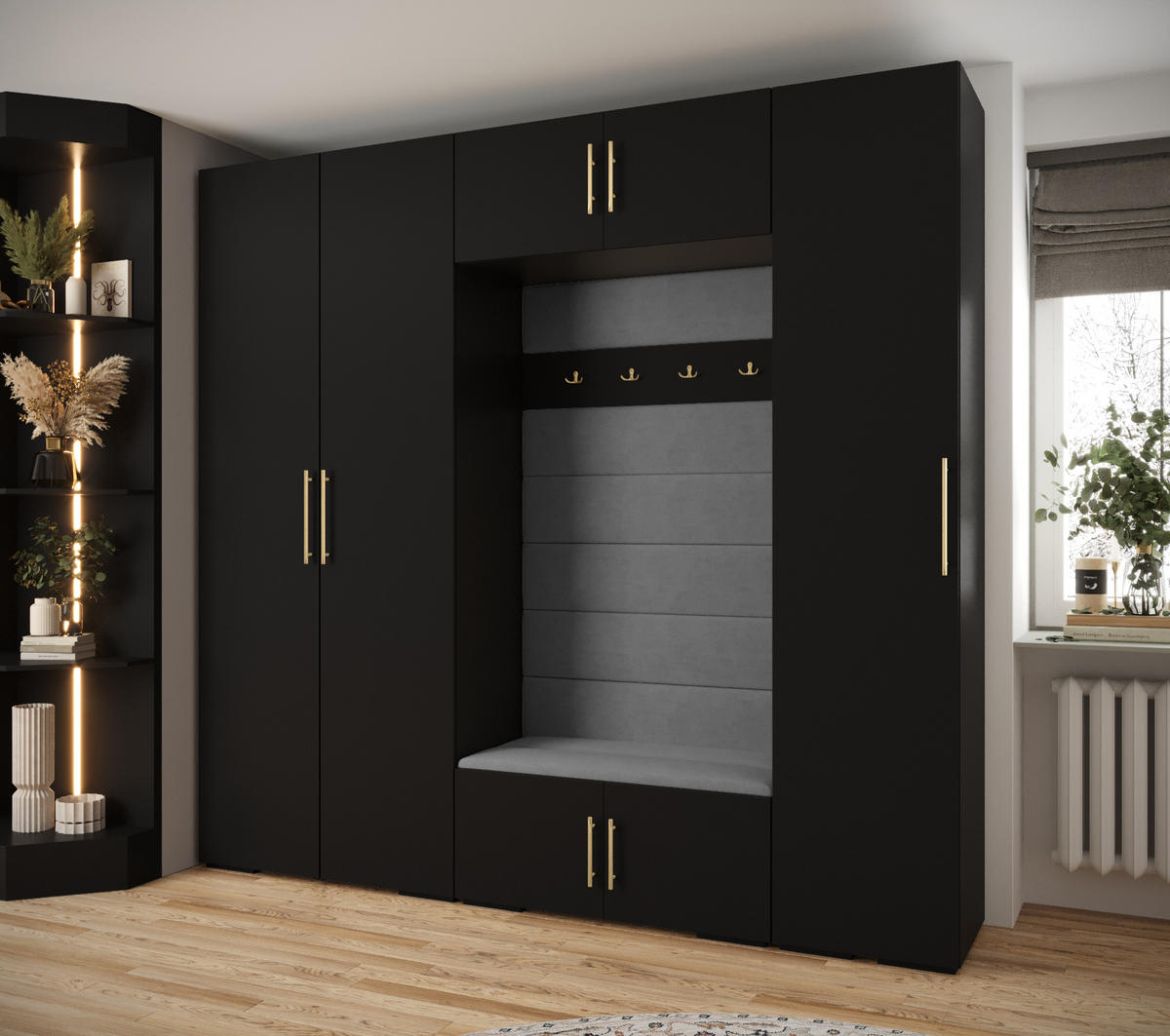 GARDEROBEN-SET 236,7/250/47 - Goldfarben/Schwarz, Holz/Metall (250/236.7/47cm) - Abiks Möbel