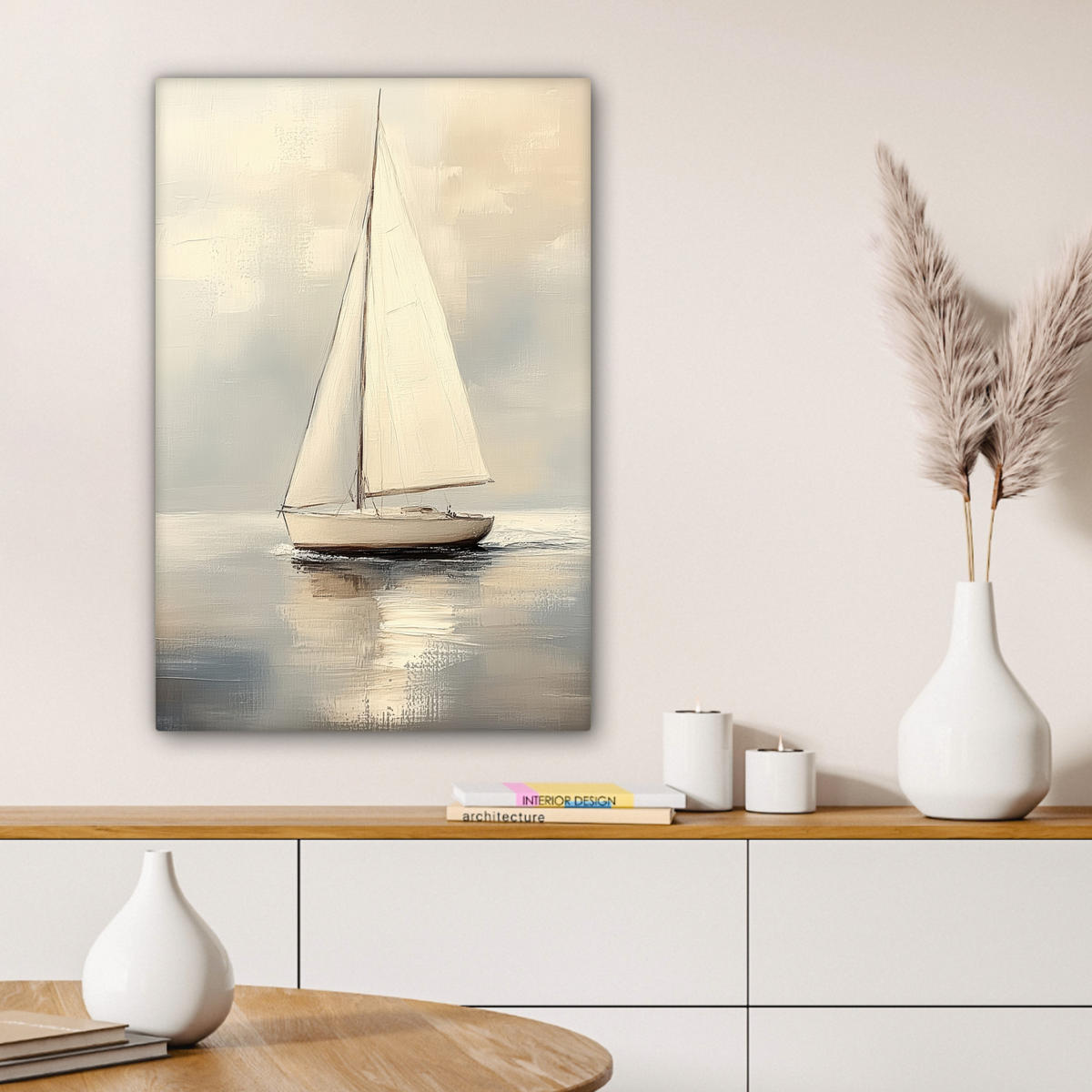 LEINWANDBILD Segelschiff - Meer - Bewölkt 60x90 cm - Creme, Textil (60/90cm) - MuchoWow