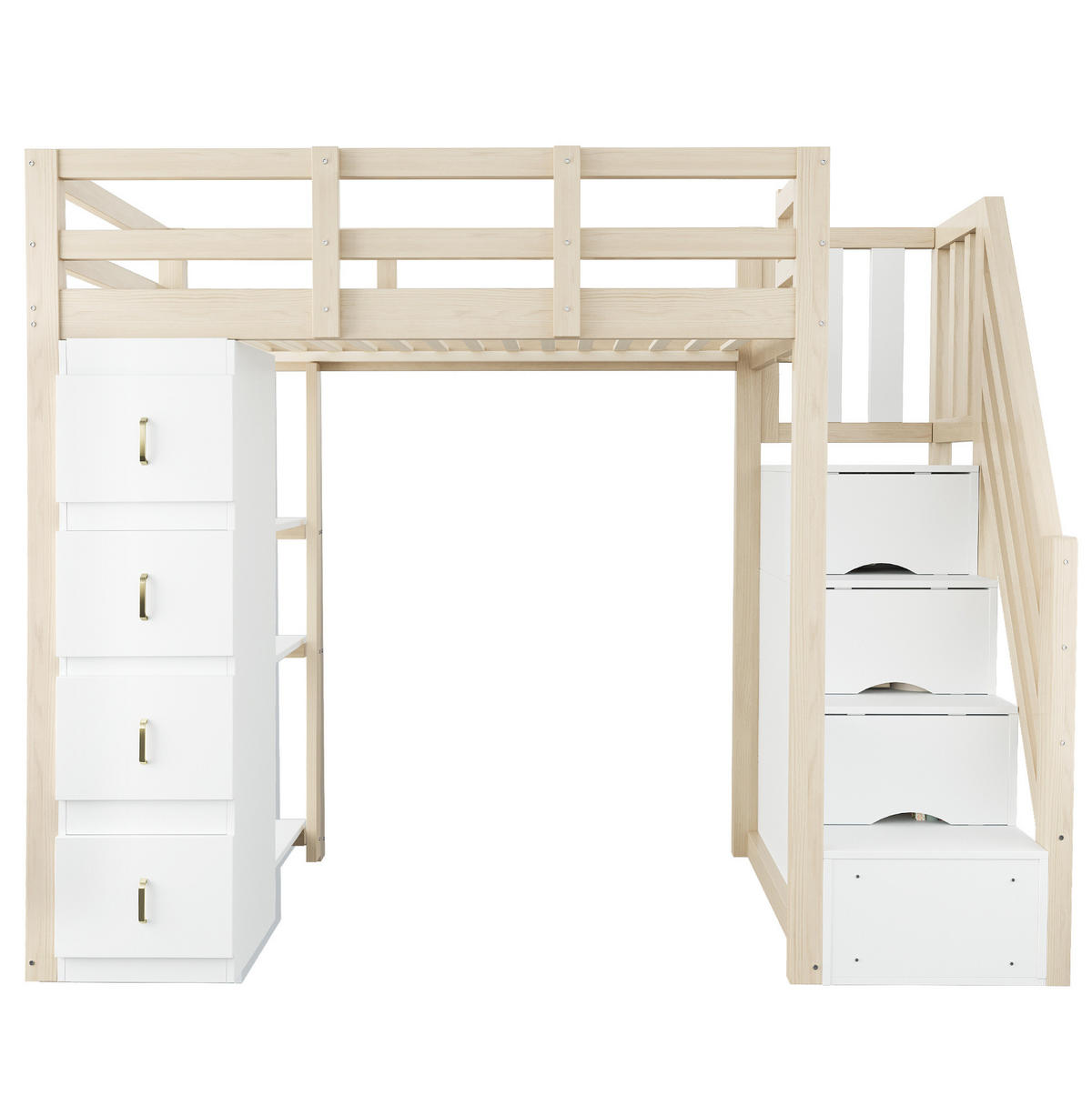 HOCHBETT mit 4 Schubladen und Regal 90x200 cm Naturholzfarbe - Naturfarben, Holzwerkstoff (90/200cm) - Beauniv
