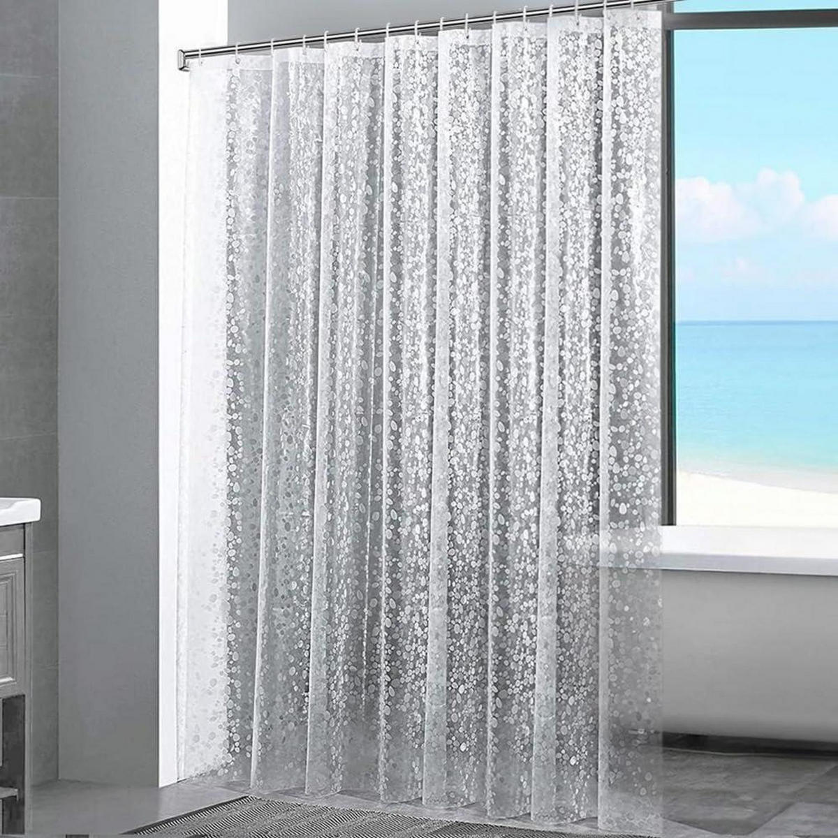 DUSCHVORHANG 3D Steinmuster Transparent 240 x 200 cm - Transparent, Kunststoff (200/240cm)
