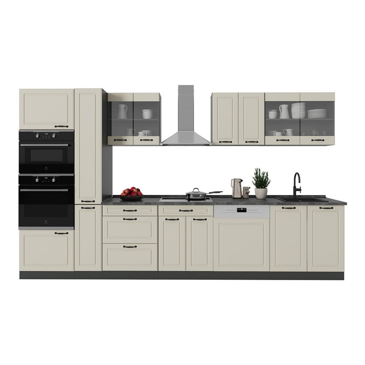KÜCHENZEILE R-Line, Sand Landhaus/Anthrazit, 350 cm Arbeitsplatte Goldkraft Eiche - Beige/Anthrazit, Holzwerkstoff (350/206.8/60cm) - Vicco