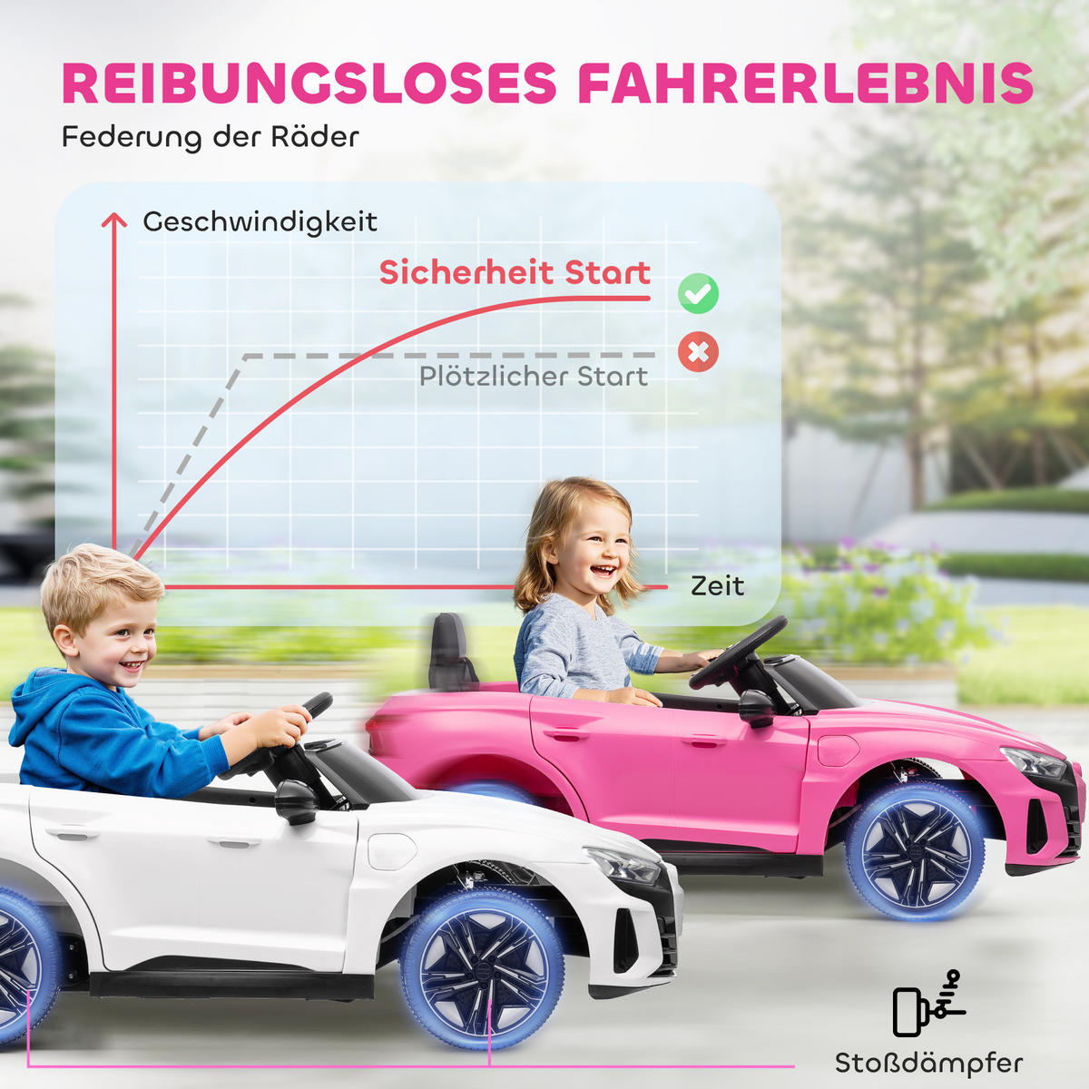 KINDER-ELEKTROAUTO mit Fernbedienung, Hupe, Musik, Scheinwerfer, Gurt, Rosa - Rosa, Metall (103/58/41cm) - HOMCOM