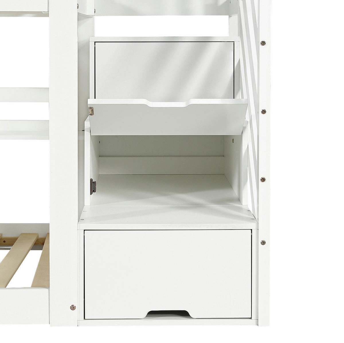 ETAGENBETT mit Stauraumtreppe 90x200 cm Weiß und Grau - Weiß, Holzwerkstoff (90/200cm) - Beauniv
