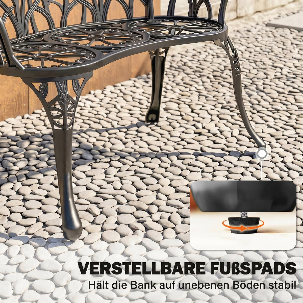 GARTENBANK Gussaluminium Schwarz - Schwarz, Metall (57/78/99cm) - Outsunny