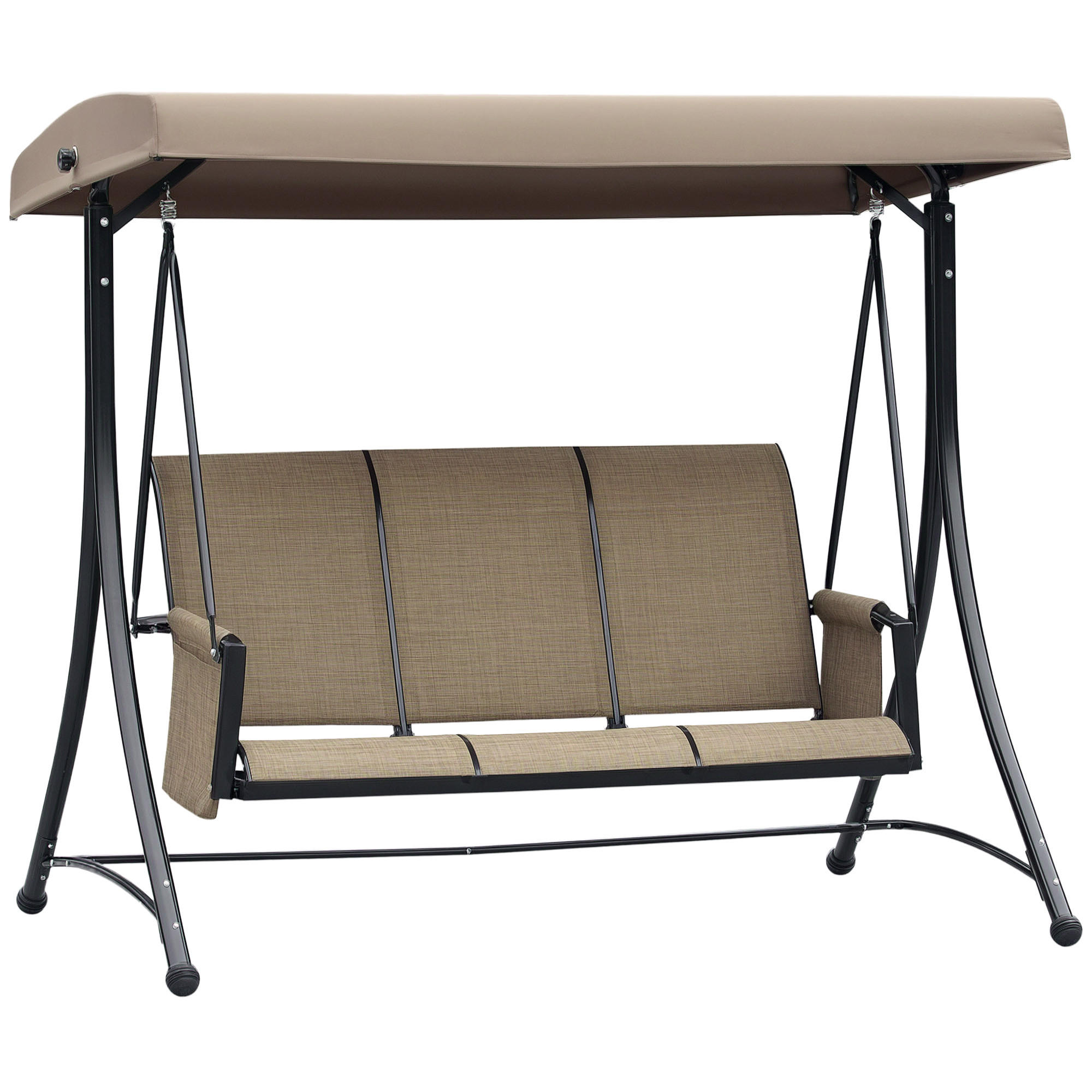 3-SITZER HOLLYWOODSCHAUKEL DE-07035 verstellbares Sonnendach, Ablage, Aluminium Braun - Braun, Metall (196/172/128cm) - ComfortXL