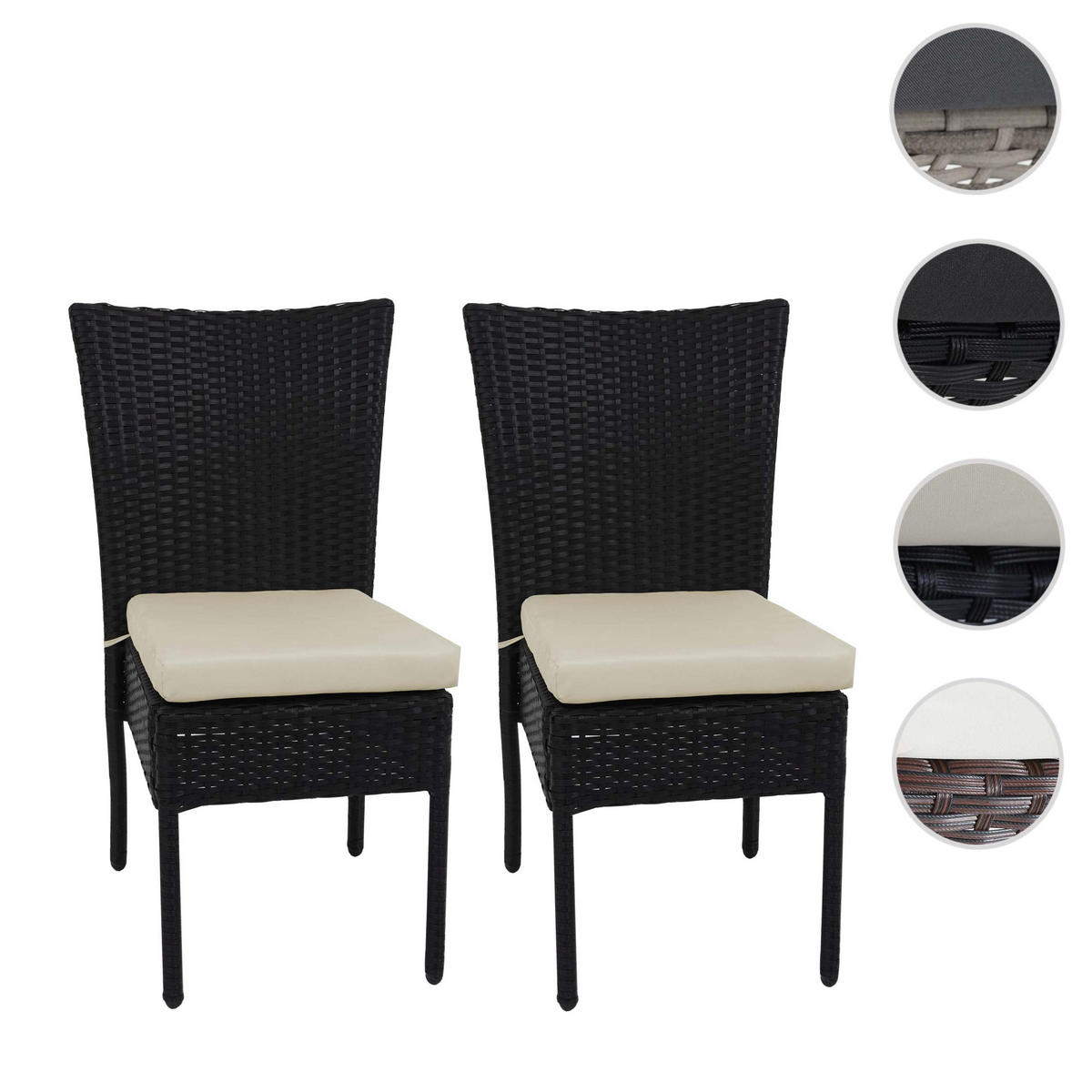 POLY-RATTAN STUHL Schwarz, Cremeweiß 2er-Set - Schwarz/Weiß, Kunststoff (52/90/58cm) - MCW