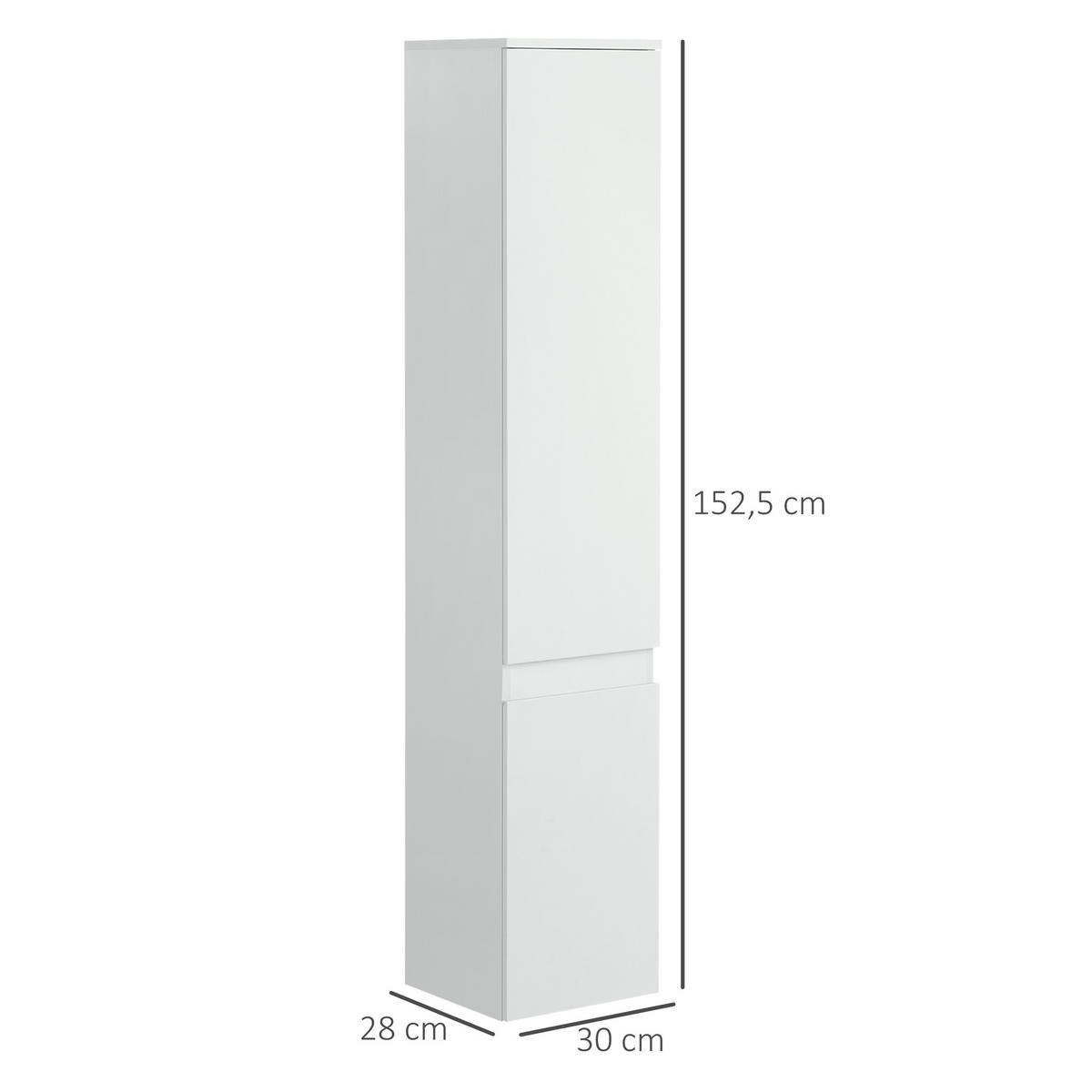 HOCHSCHRANK DE-12518 30/28/152 cm mit 2 Türen Weiß - Weiß, Holzwerkstoff (28/152.5/30cm) - ComfortXL