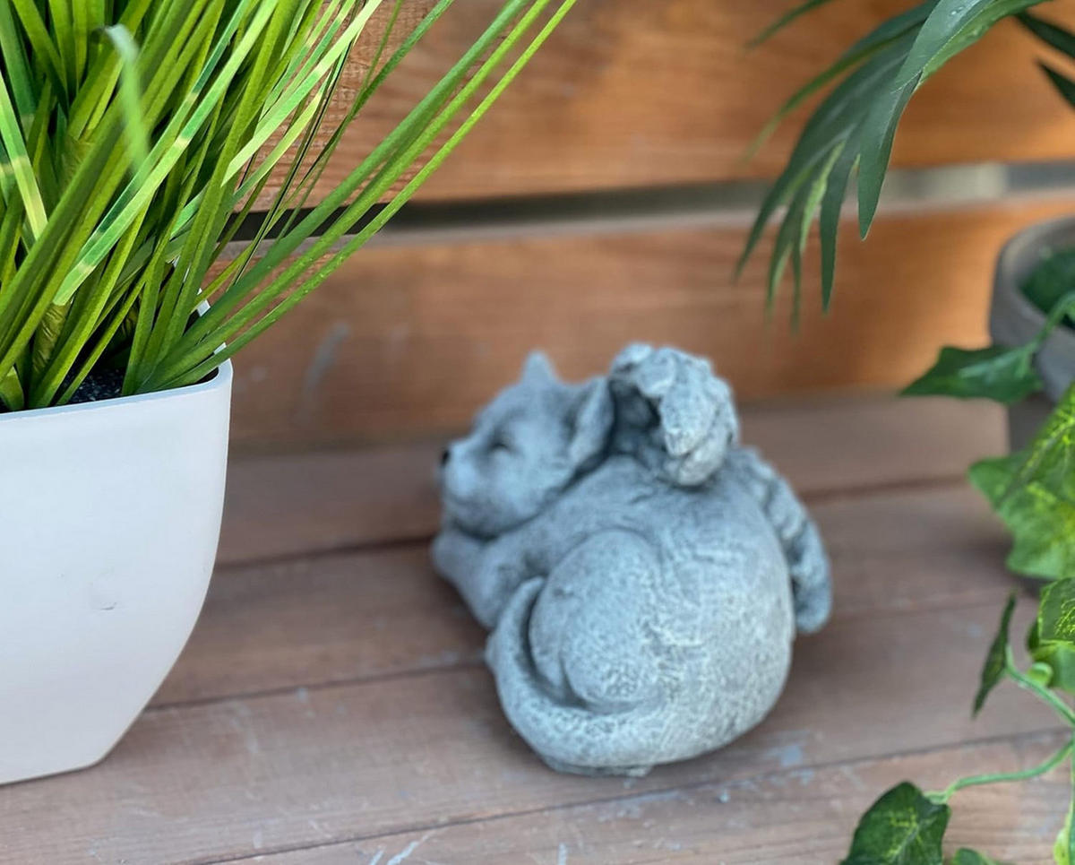 STEINFIGUR Katze mit Engelsflügeln frostfest winterfest Steinguss - Grau, Stein (14/9/10cm) - stoneandstyle