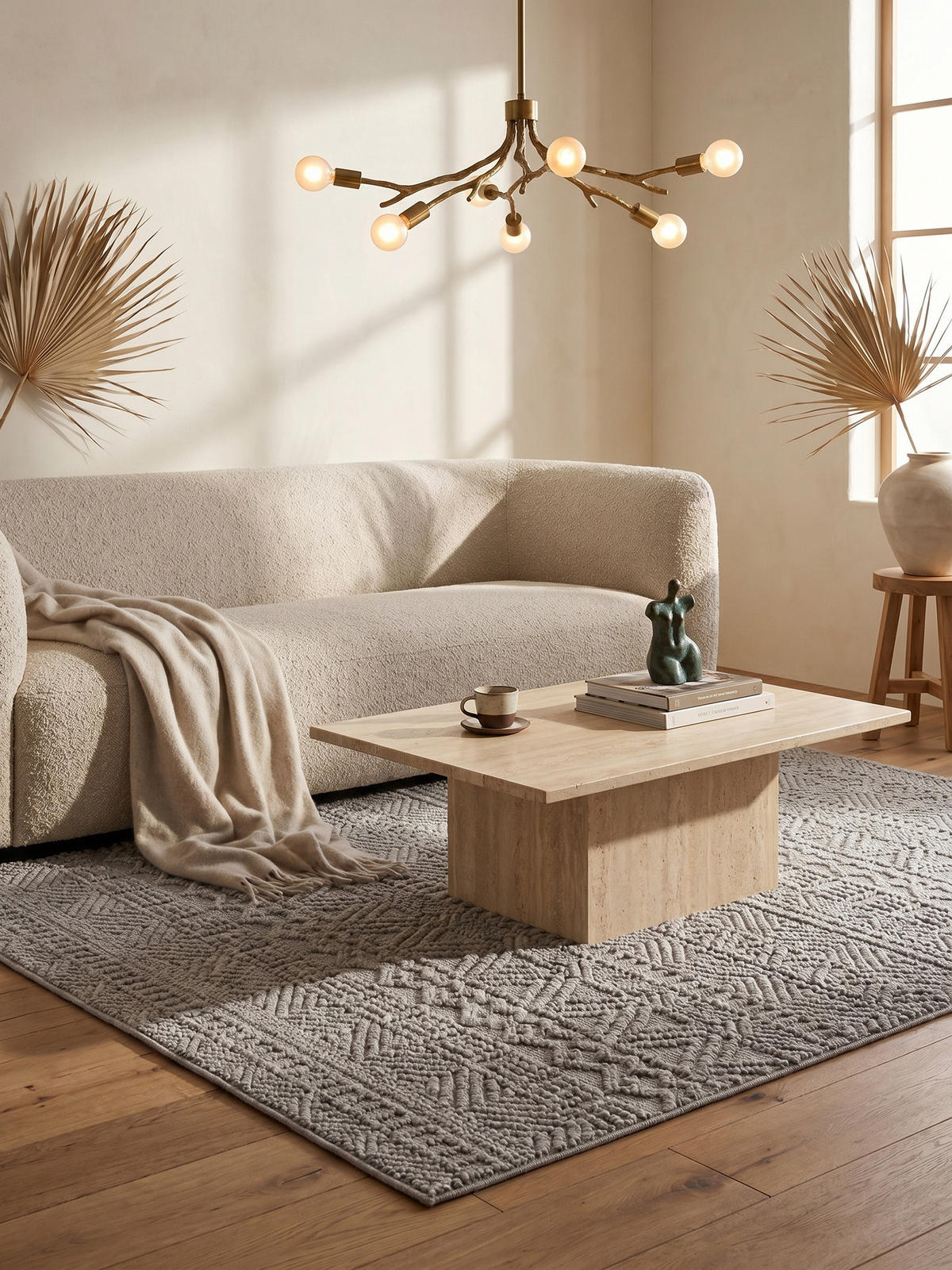 TEPPICH Flachgewebe LANGAU in Silber, mit Ethno-Streifen, 240 x 340 cm - Silberfarben, Textil (240/340cm) - KADIMA DESIGN