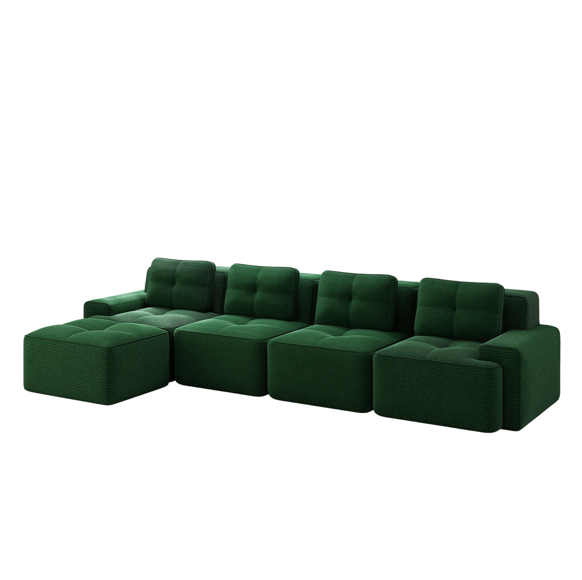 Modfu MODULÁRNÍ pohovka z manšestru 382x177x69 cm zelená, bez montáže, s protiskluzovou základnou