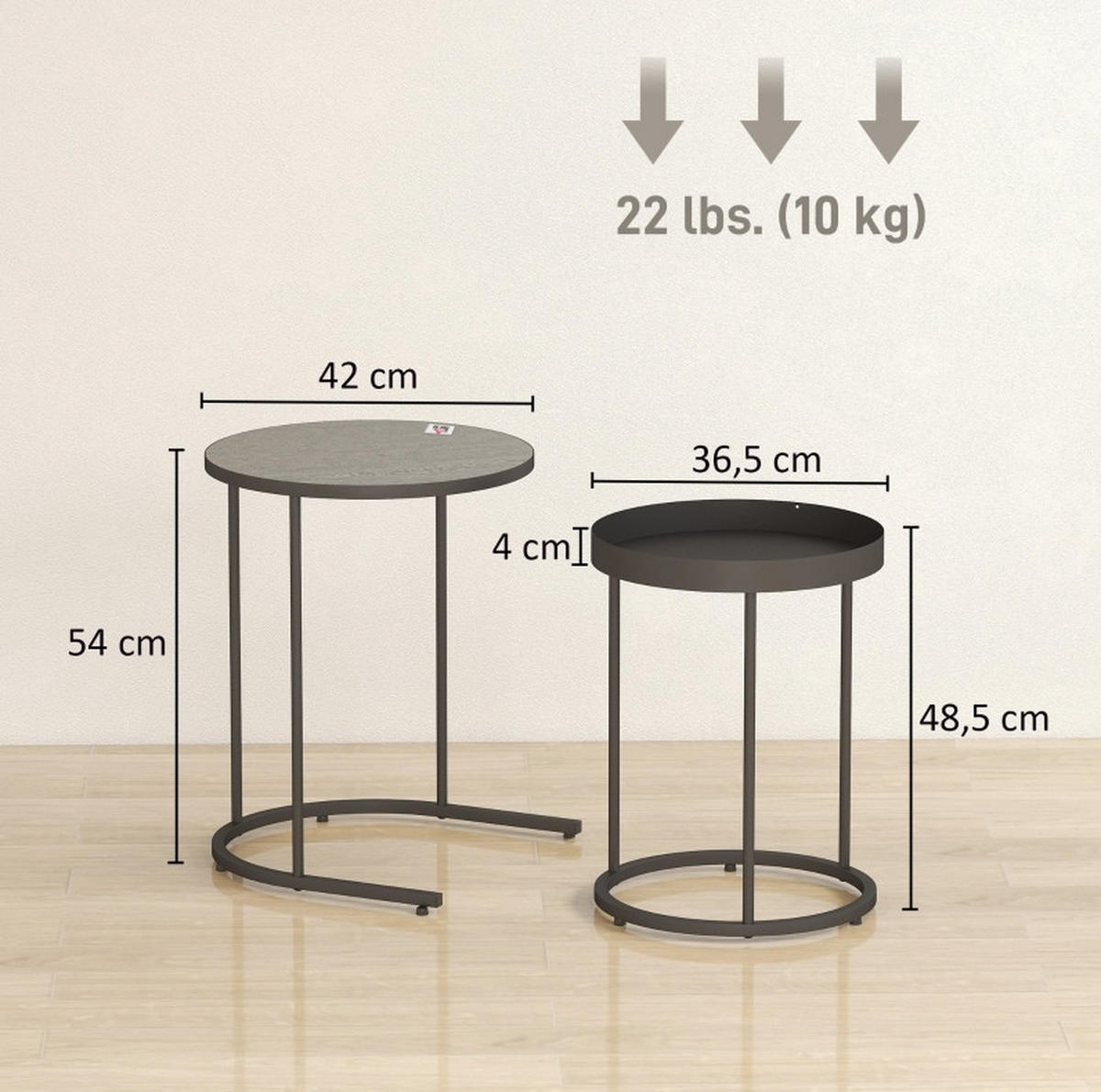 SADA odkládacích stolků 42/42/54 cm šedá z kovu se zasouvacím provedením - šedá, kov (42/42/54cm) - OKWISH