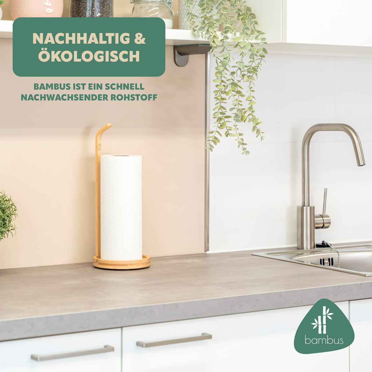 KÜCHENROLLENHALTER, Bambus - Braun, Holz (14/36.5/14cm) - eluno