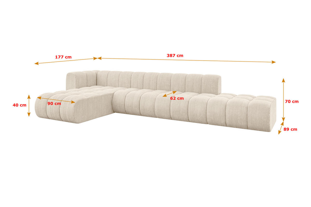 ECKSOFA modulares Sofa Zuvon-L2 - 387x177x70 cm Beige - Beige, Holzwerkstoff/Textil (387/177cm) - ALTDECOR