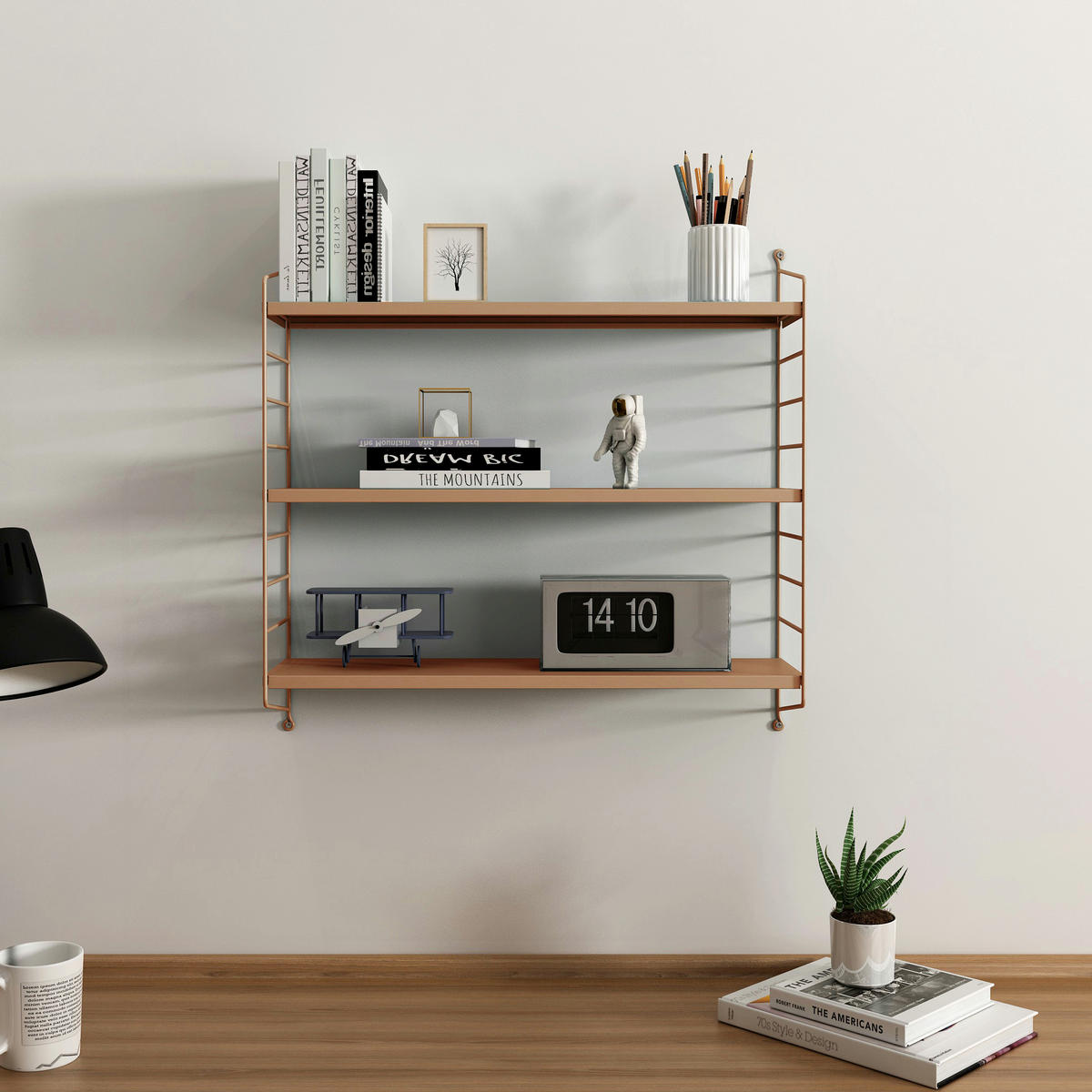 SADA NÁSTĚNNÝCH POLIČEK 3 KS Strängnäs - světle hnědá, kov (60/50/15cm) - [en.casa]