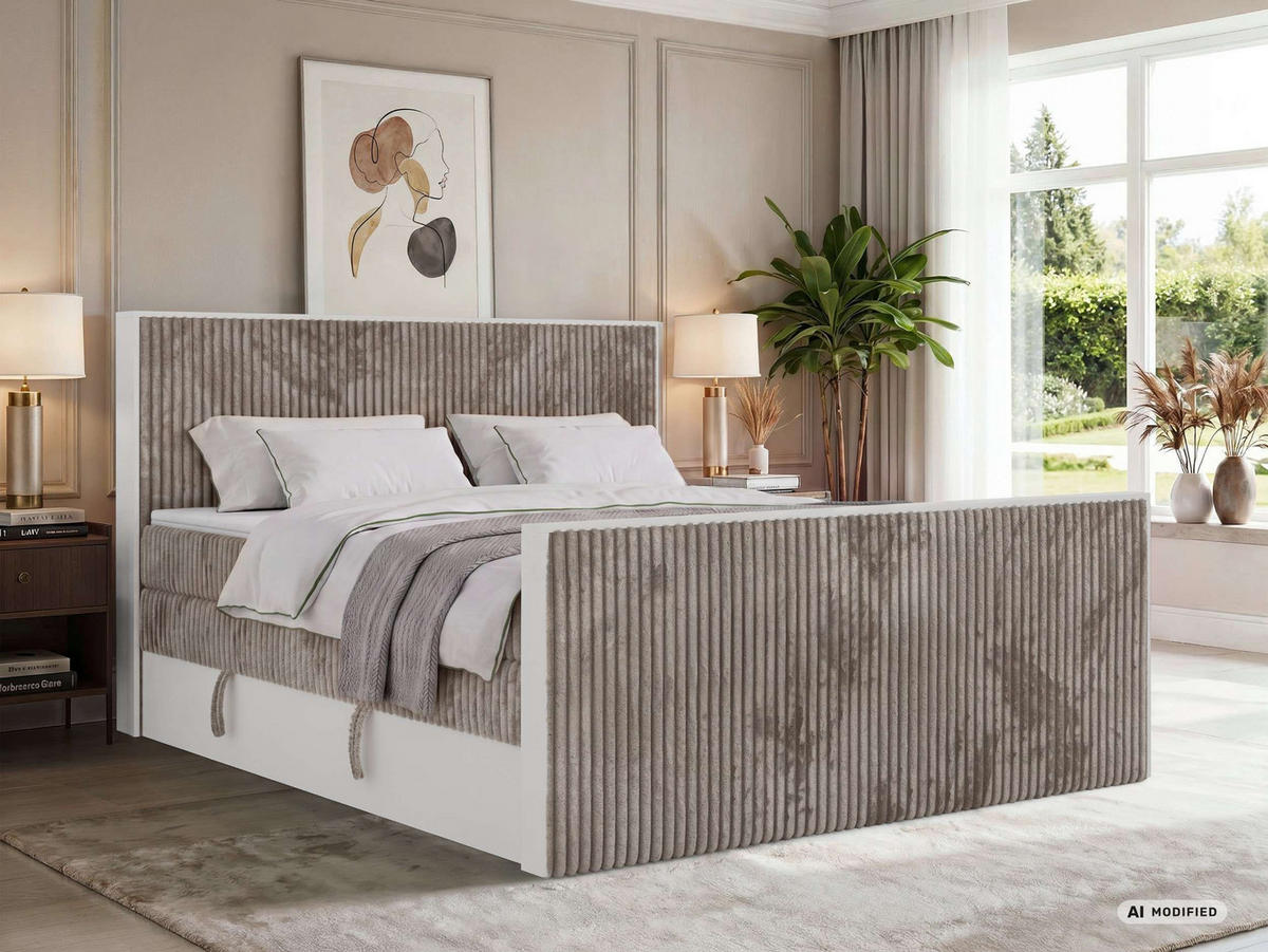 BOXSPRINGBETT TRAVIT KING DUO 160/200 - Hellbraun Cord - Topper T25 - H4 - Hellbraun/Schwarz, Kunststoff/Textil (160/200cm) - MKS