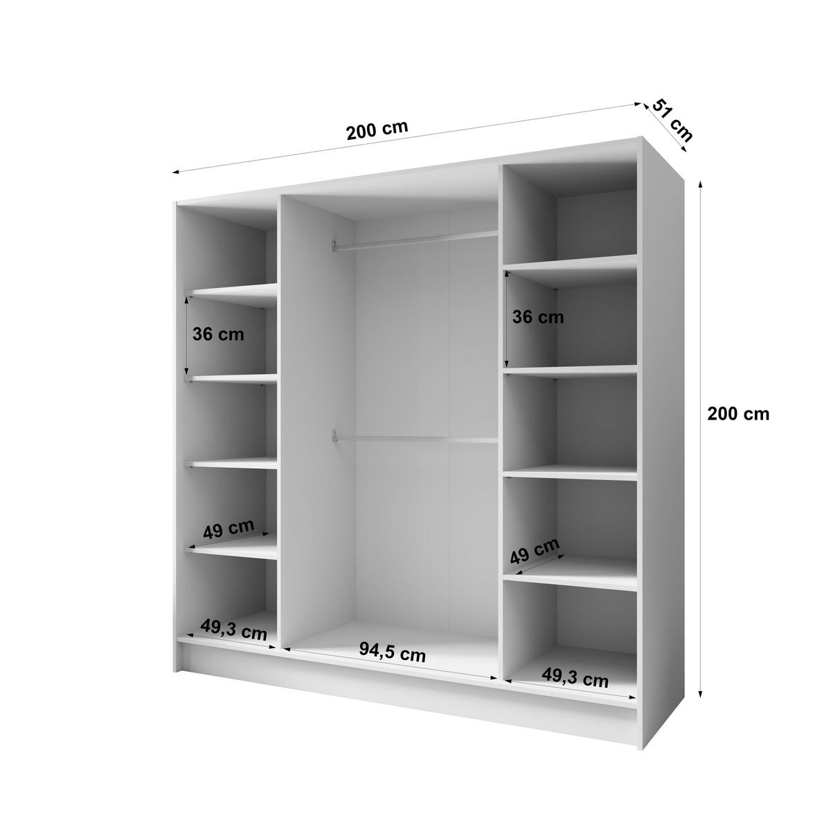 FLÜGELTÜRENSCHRANK LUSSO - Schwarz/Weiß, Holzwerkstoff (200/200/51cm) - Meblini