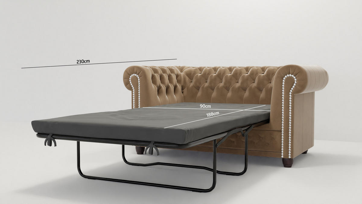 CHESTERFIELD-SOFA 2-sitzer mit Schlaffunktion Nyx Beige Samt - Beige/Braun, Holz/Textil (148/72/86cm) - S-Style Möbel