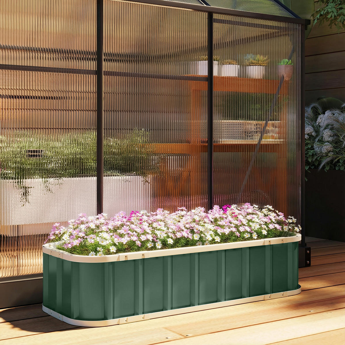 HOCHBEET Verzinkter-Stahl Kunststoff Grün 136/52/31 cm - Hellgrün, Metall (52/31/136cm) - Outsunny