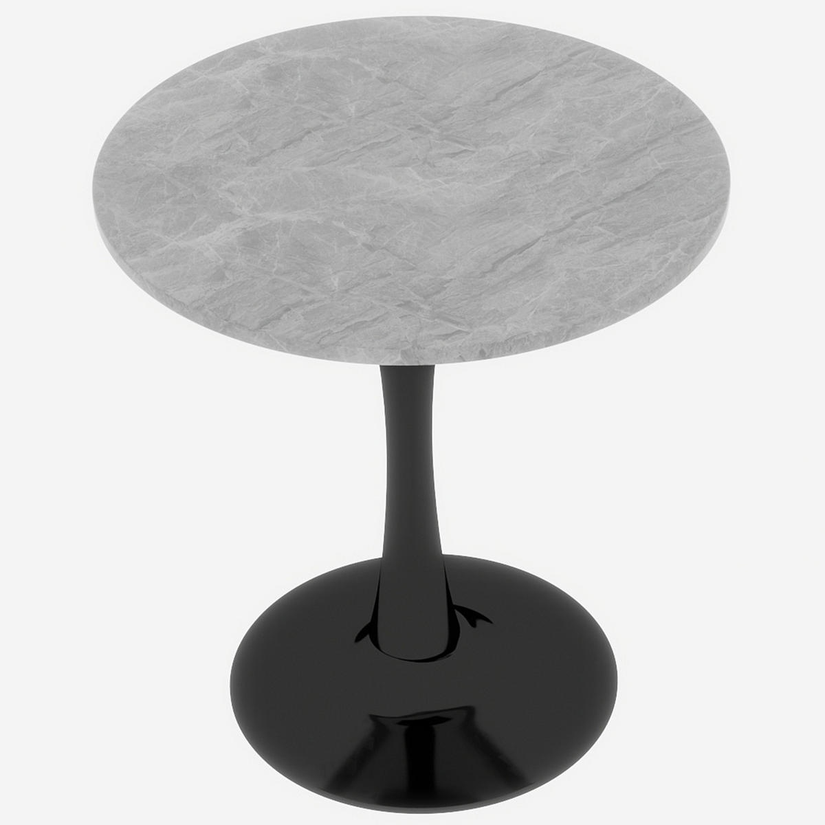 COUCHTISCH Runder Tisch 70cm-Marmoroptik Hellgrau-Mid Century Couchtisch Schwarz - Schwarz, Metall (70/70/72cm) - Raelunyi