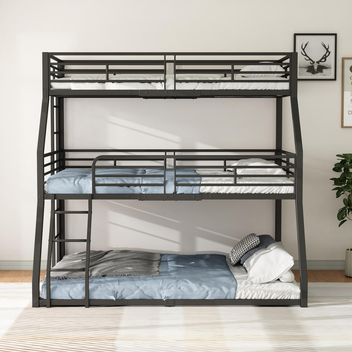ETAGENBETT 90/200 cm Schwarz Metall mit stabilen Geländern - Schwarz, Metall (90/200cm) - OKWISH