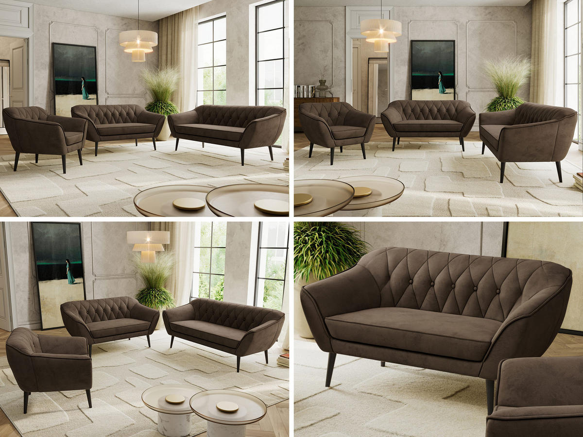 SEDACÍ SOUPRAVA 3+2+1 PIRS - Hnědá Samet - Černé nohy - tmavě hnědá/černá, kompozitní dřevo/textil (180/75/74cm) - MKS