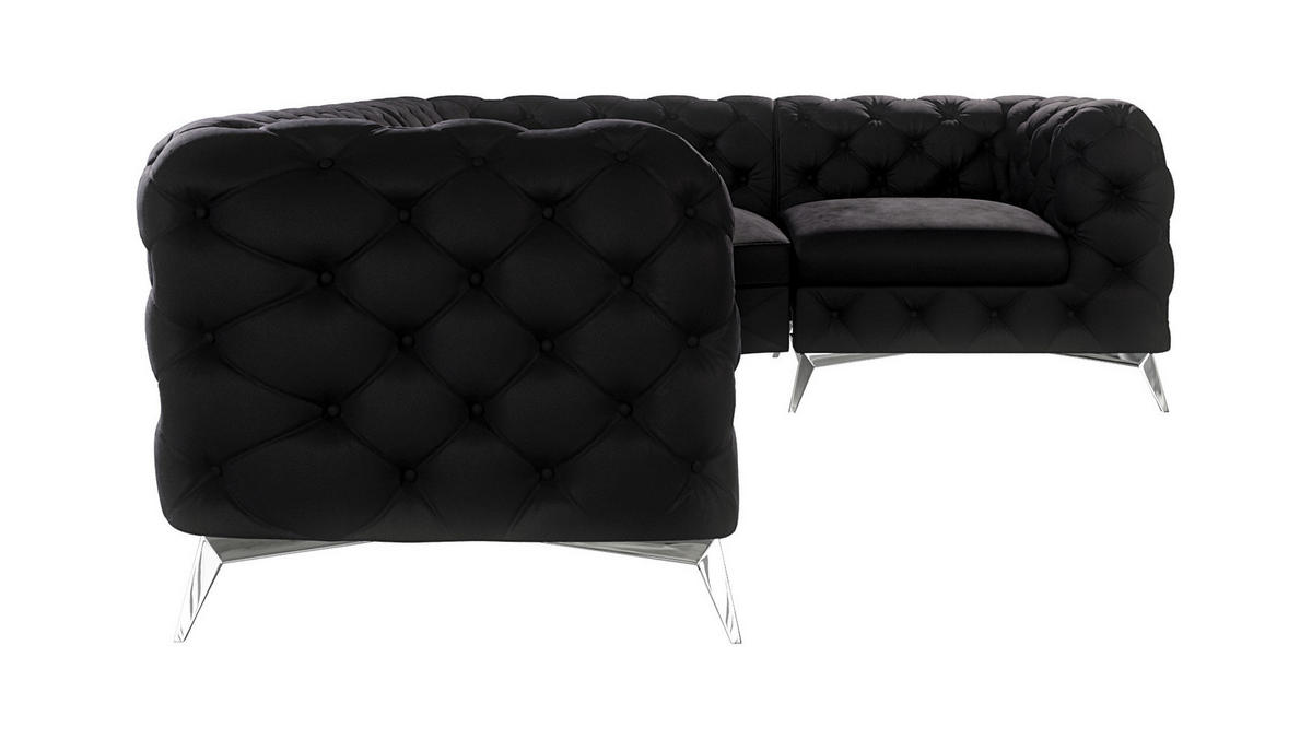 ECKSOFA Chesterfield Laura Schwarz Samt, Ottomane rechts - Silberfarben/Schwarz, Holz/Textil (264/204cm) - S-Style Möbel