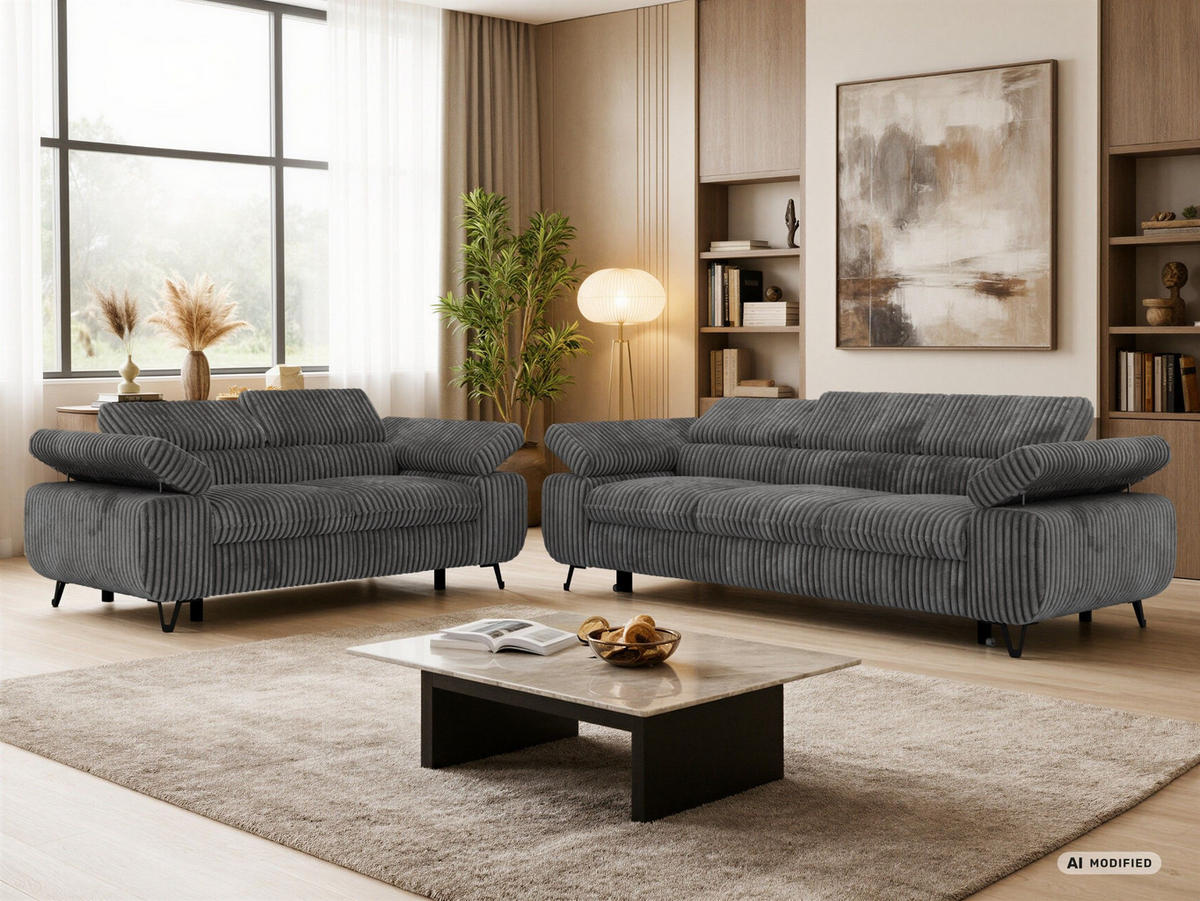 SEDACÍ SOUPRAVA PETERS 2+3 - Šedá Manšestr - šedá/černá, kov/textil (262/76/99cm) - MKS