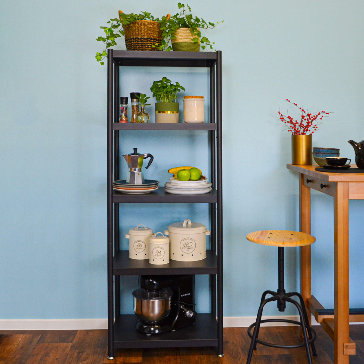 METALLREGAL 61x41x170 cm mit 5 Ebenen - Schwarz, Metall (41/170/61cm) - shelfr