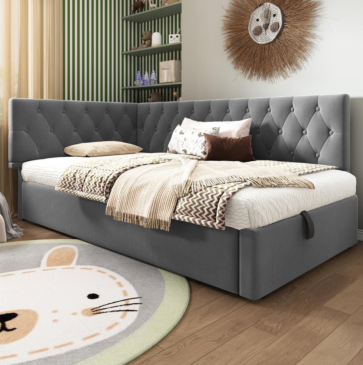 ČALÚNENÁ posteľ 90/190 cm sivá s hydraulickým úložným priestorom zo zamatu - sivá, textil (90/190cm) - OKWISH