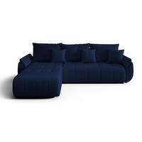 ECKSOFA Romuldi mit Schlaffunktion, Marineblau Samt, linksseitig - Schwarz/Dunkelblau, Kunststoff/Textil (280/185cm) - Selsey