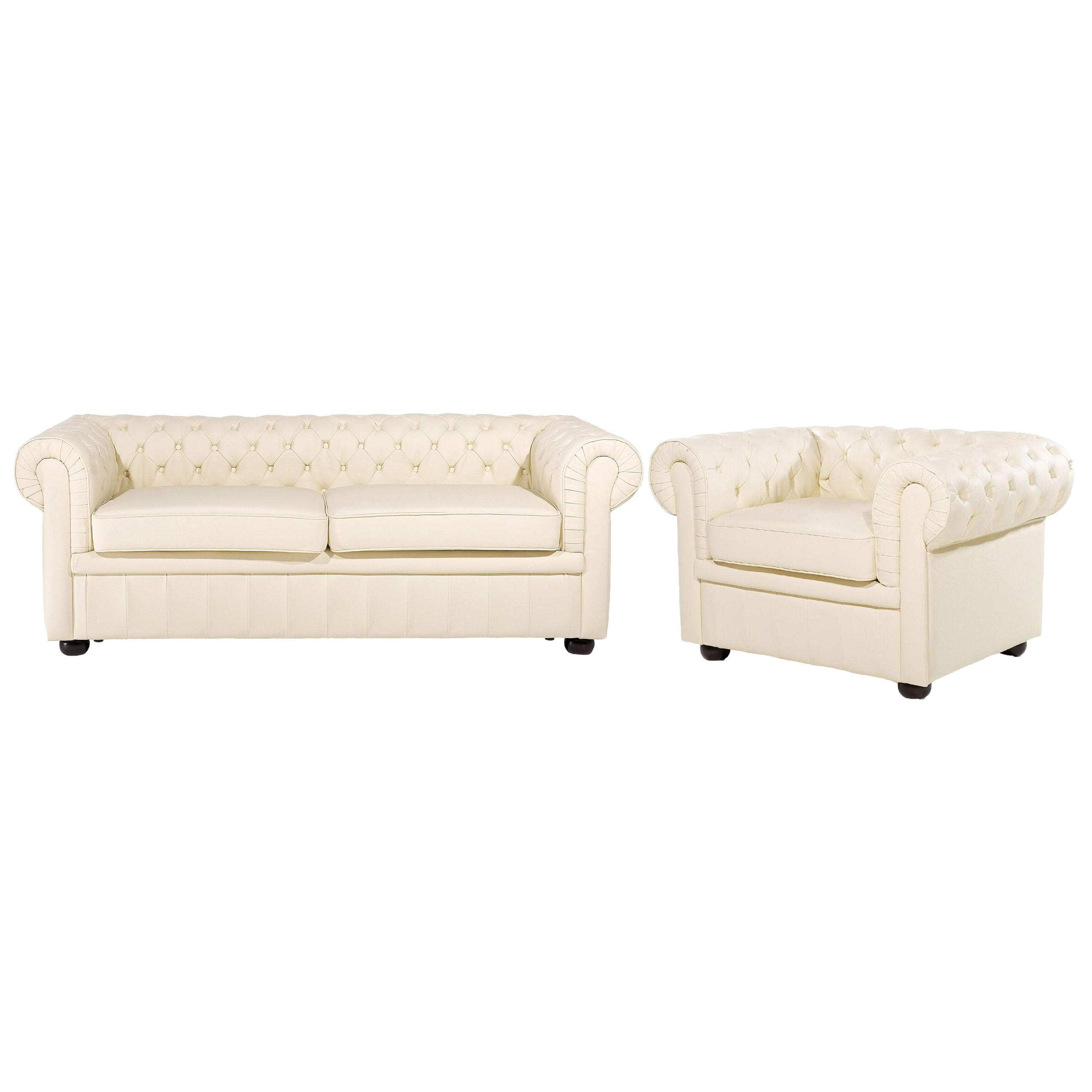 SOFA-SET 4-sitzer Leder Beige Chesterfield - Beige, Leder (195/70/90cm) - Beliani