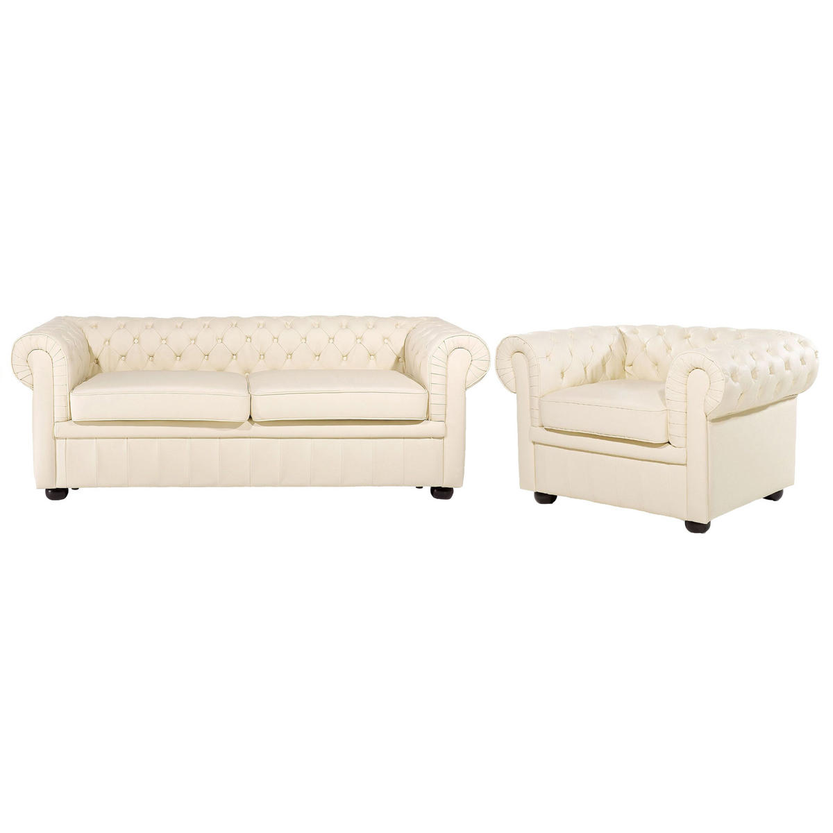 SOFA-SET 4-sitzer Leder Beige Chesterfield - Beige, Leder (195/70/90cm) - Beliani