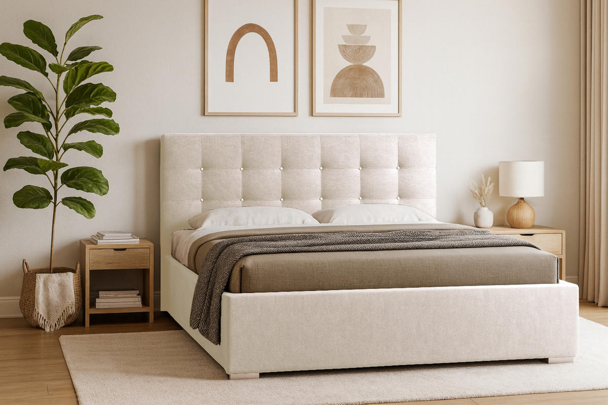 POLSTERBETT RICARDO 200/200 in Velours Ecru - Ecru, Holz/Holzwerkstoff (200/200cm) - Deine Möbel 24