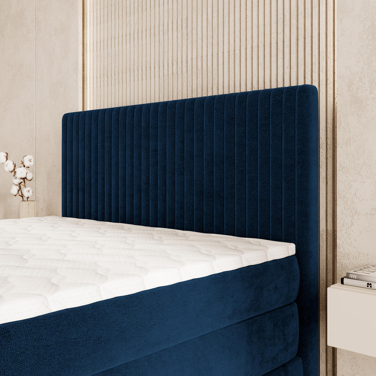 BOXSPRINGBETT FELBIO 180x200 cm mit Matratze und Topper - Blau - Blau, Holz (180/200cm) - MASSENO