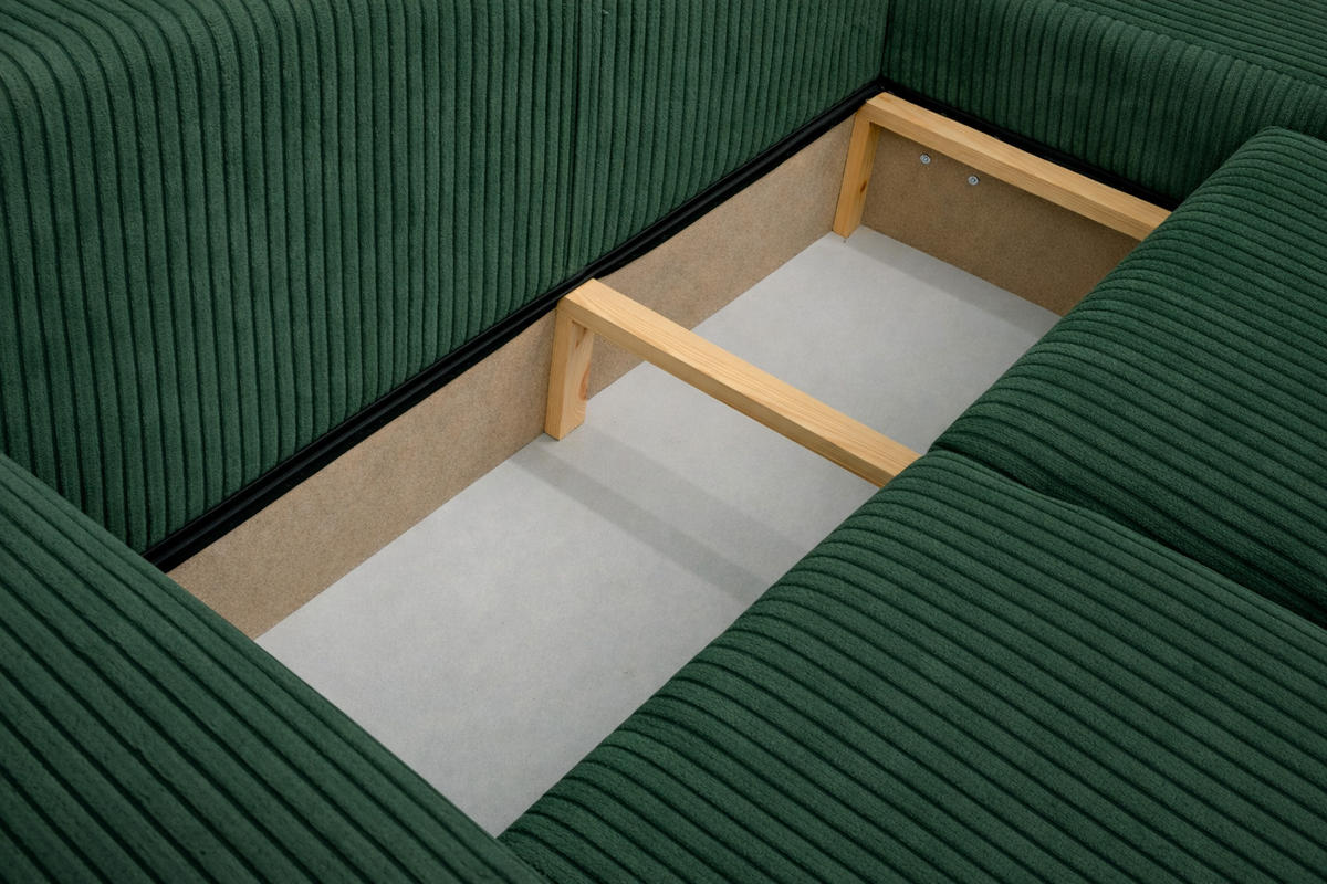 ECKSOFA Mit Schlaffunktion Und Bettkasten, Sofa L-Form Bingo L, Cordstoff Poso, Grün, Rechts - Grün, Holz (250/142cm) - Kaiser Möbel